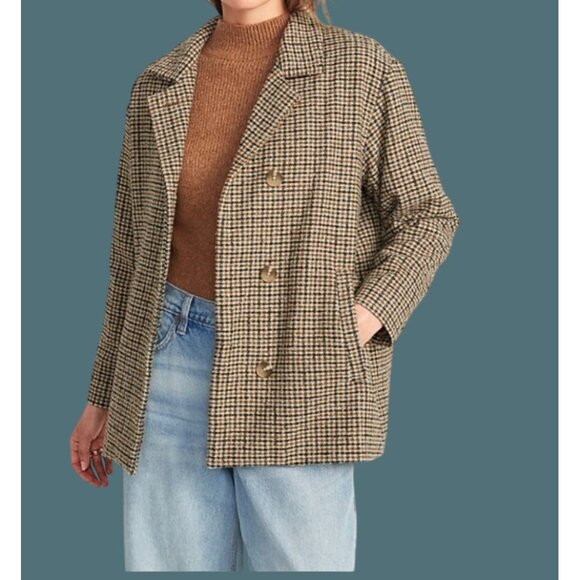 2/$35- Old Navy Softbrushed Houndstooth Fully Lined Button Car Coat Women L - Picture 1 of 9